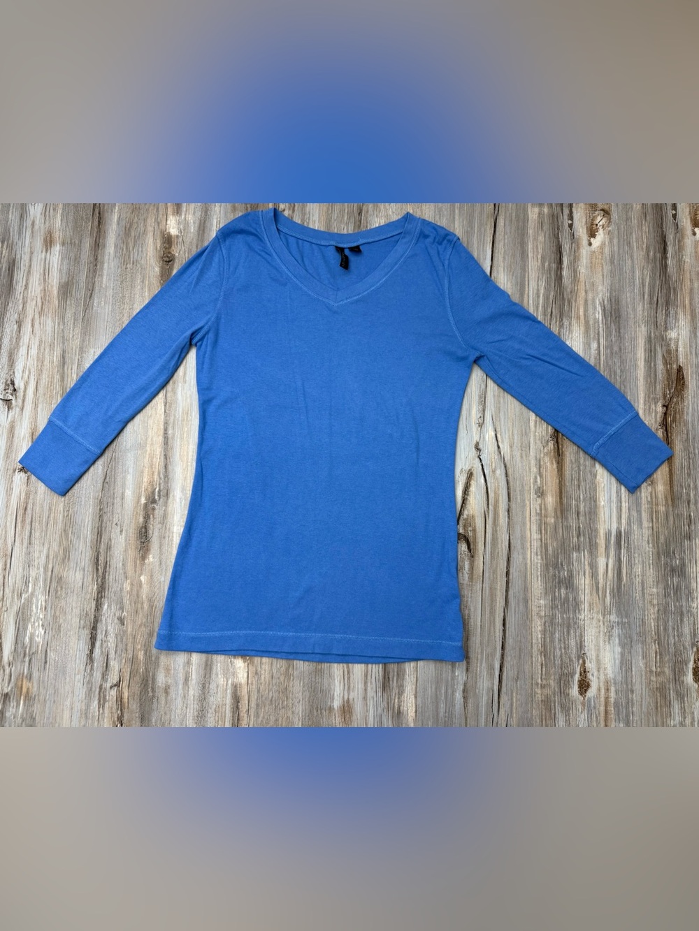 Cynthia Rowley Top Women’s M Blue V-Neck 3/4 Sleeve Knit Stretch Pima Cotton